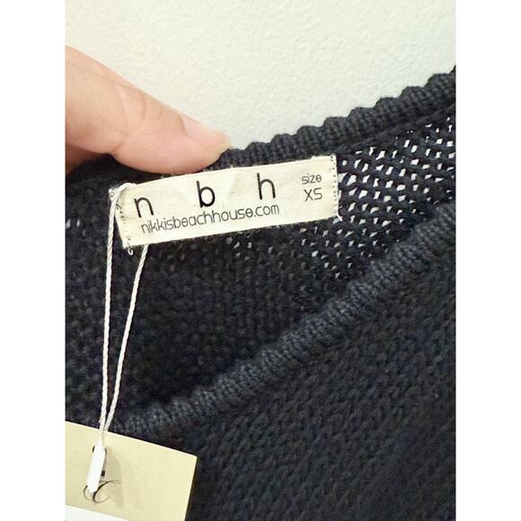 Nikkis Beach House Open Knit Crochet Cover-Up Maxi Dress w/ Fringe Trim Black XS - Picture 3 of 4